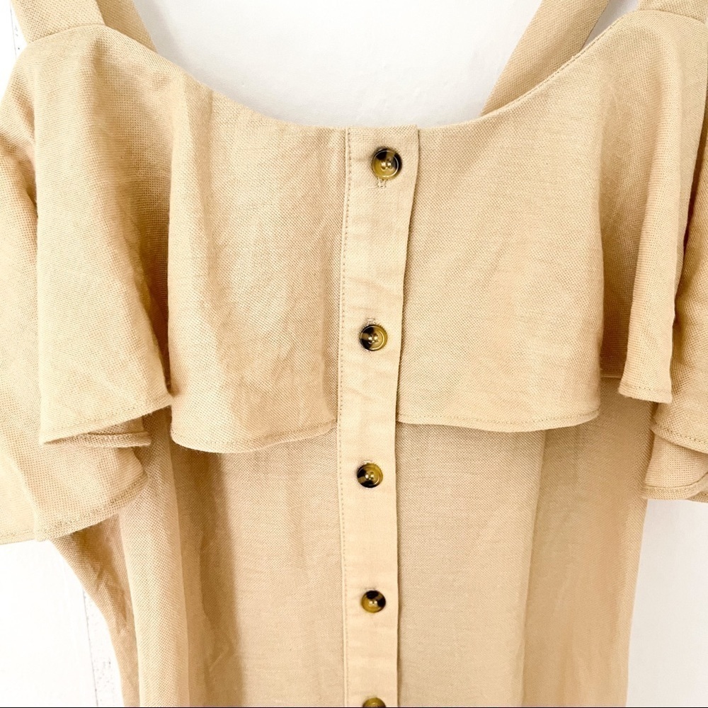 Gianni Bini Button Front Dress Women Size XS Beige Sleeveless Ruffle Bust Midi - Picture 4 of 8